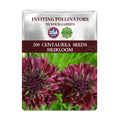 Bachelor's Button Knapweed Cornflower Centaurea Seeds packet with Centaurea seeds and images of purple flowers on a white background