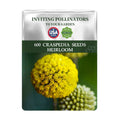 Seeds packet for Billy Buttons Drumstick Craspedia Seeds with a yellow flower on a white background
