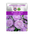 Seed packet for 200 China Aster Seeds Cut Flower  with purple flowers on a white background