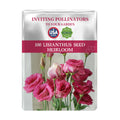 Double Rose Varieties Lisianthus Seeds packet with pink flowers on a white background