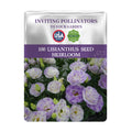 Double Rose Varieties Lisianthus Seeds packet with purple flowers on a white background