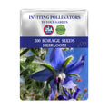 Seeds packet for Edible Blue Starflower Borage Seeds with a blue flower on a white background