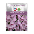 Seeds packet with Foxglove Spires Digitalis Seeds pink flowers and USA Seeds branding on a white background