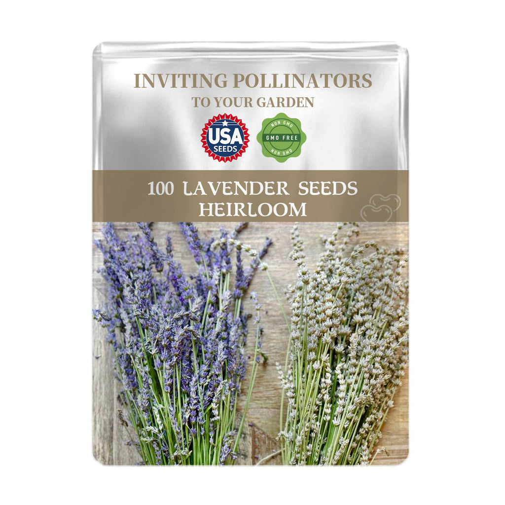 Seeds packet for Fragrant English Lavender Seeds Mix Colors with USA Seeds branding on a white background