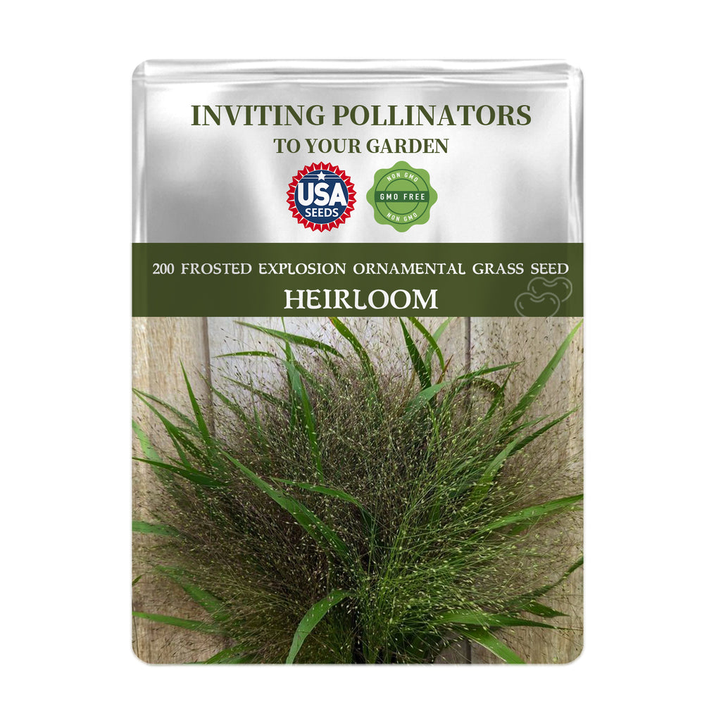 Seeds packet for Frosted Explosion Ornamental Grass Seeds with USA Seeds branding on a white background