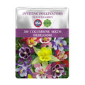Seeds packet for Granny’s Bonnet Columbine Seeds with colorful flowers on a white background