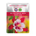 Seeds packet for Granny’s Bonnet Columbine Seeds with a colorful flower on a white background