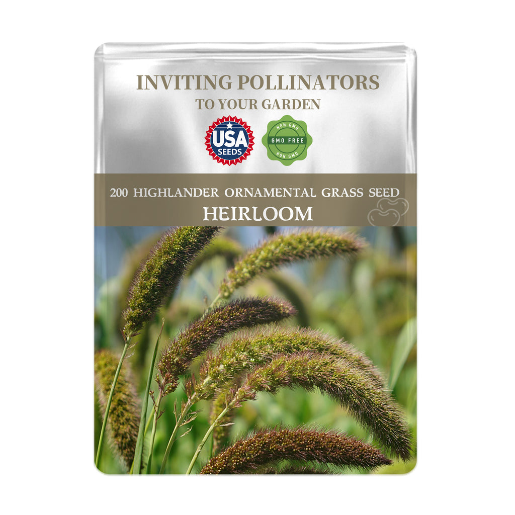 Seeds packet for Highlander Ornamental Grass Seeds with USA Seeds branding on a white background