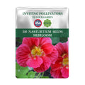 Seeds packet for Indian Cress Nasturtium Seeds Red with pink flowers on a white background