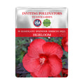Seeds packet for Mahogany Splendor Hibiscus with red flower on a white background