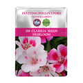 Mountain Garland Clarkia Seeds packet with Clarkia flowers and branding on a white background