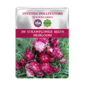 Strawflower seeds packaging with pink flowers on a white background