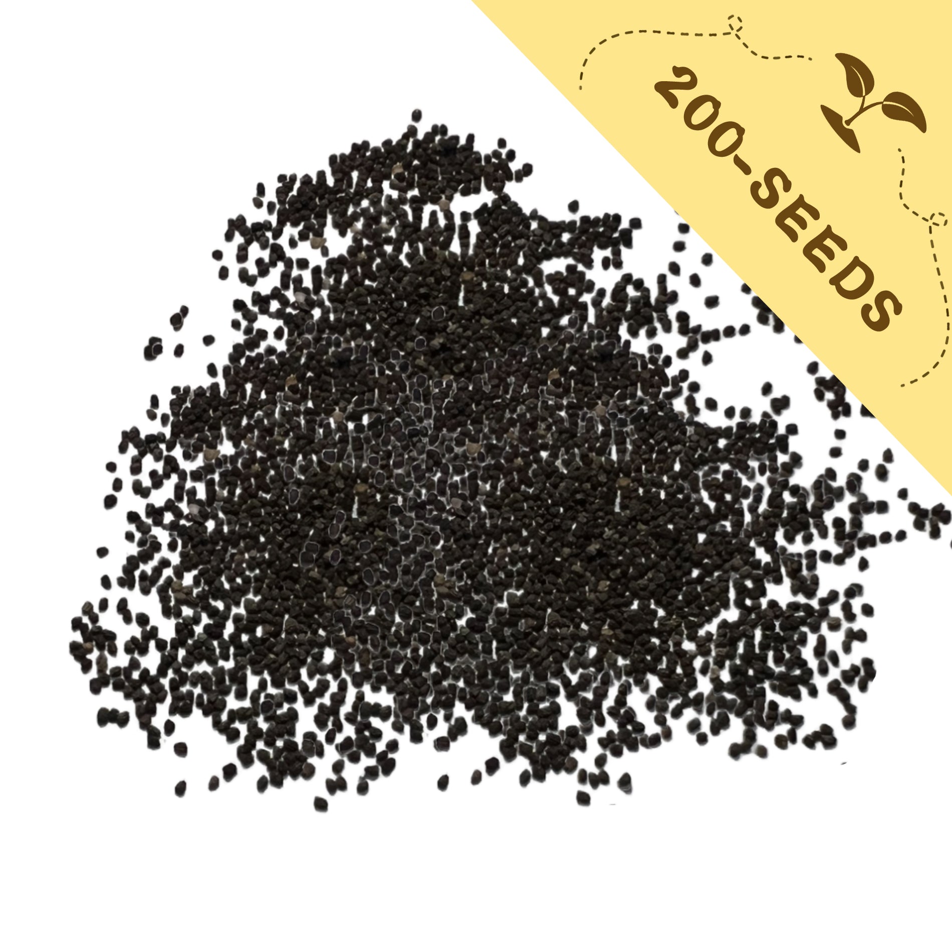 Tall Antirrhinum Snapdragon Seeds Black seeds with a yellow label indicating '200-seeds' on a white background