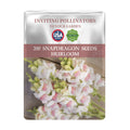 Seed packet for Snapdragon seeds with floral imagery on a white background