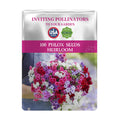 Seeds packet for 100 Annual Drummondii Phlox Seeds with colorful flowers on a white background