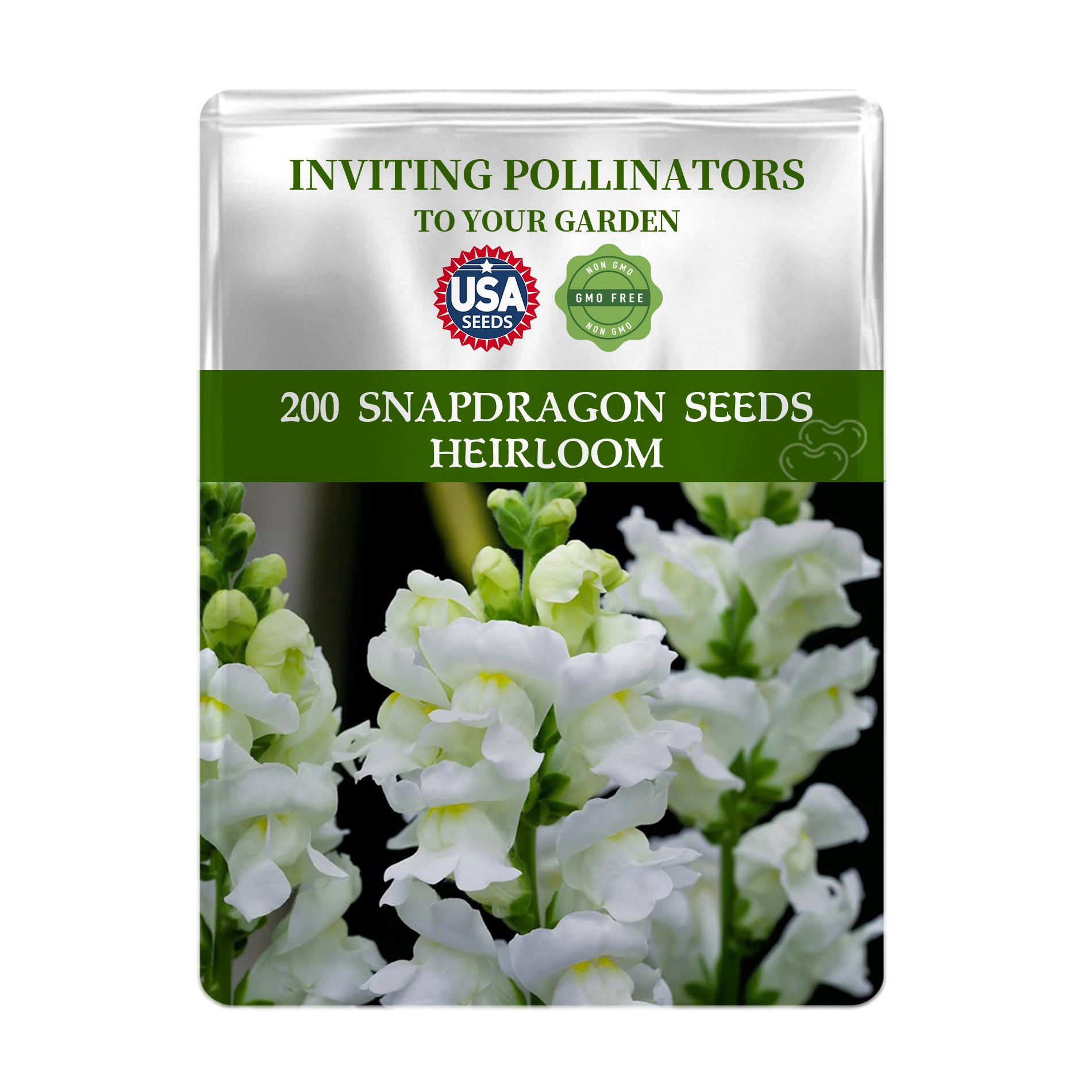 Package of Snapdragon seeds with a clear background